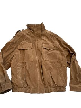 Oversized faux suede bomber Brown Utility Jacket - Classic Field Style Sz M